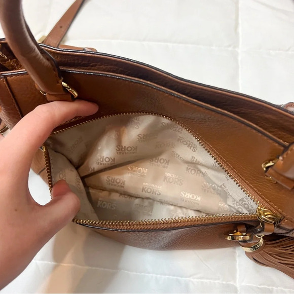 Michael Kors Brown Leather Charm Tassel Medium Satchel - Picture 7 of 13